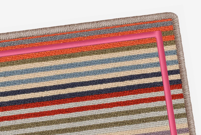 Margo Selby Stripe Frolic Westbrook (1921) with Stripes Thick Borders Black (6203) outer and Cotton Borders Pink (1030) inner border (Double piping) 