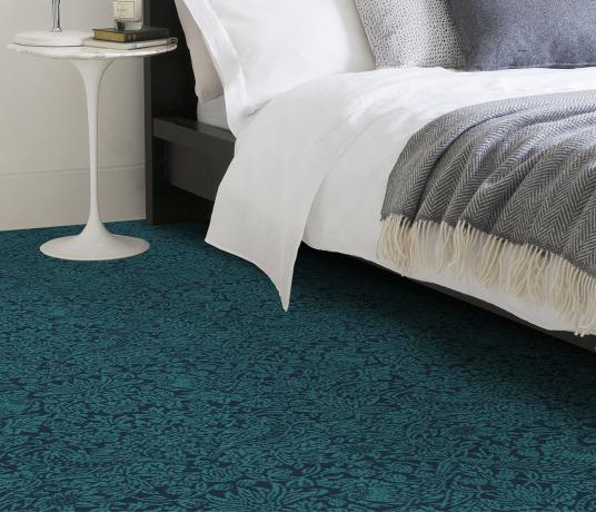 Quirky B Liberty Fabrics Strawberry Meadow Peacock Carpet 7512 in Bedroom