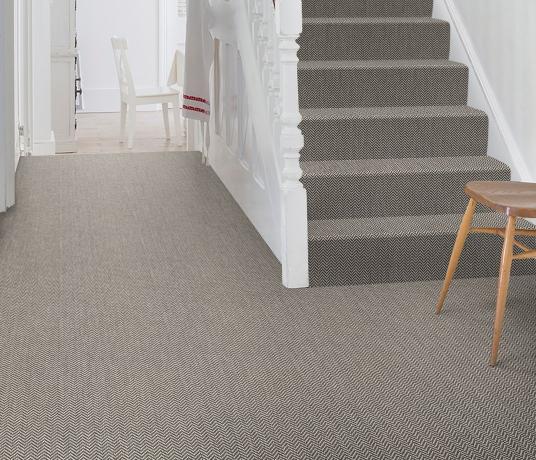 Anywhere Herringbone Ice Carpet 8045 on Stairs