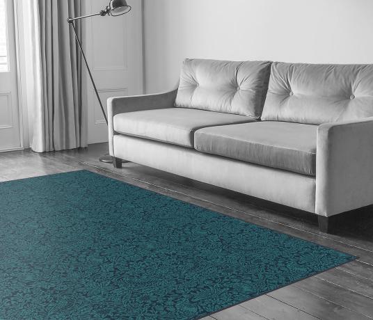 Quirky B Liberty Fabrics Strawberry Meadow Peacock Carpet 7512 in Living Room