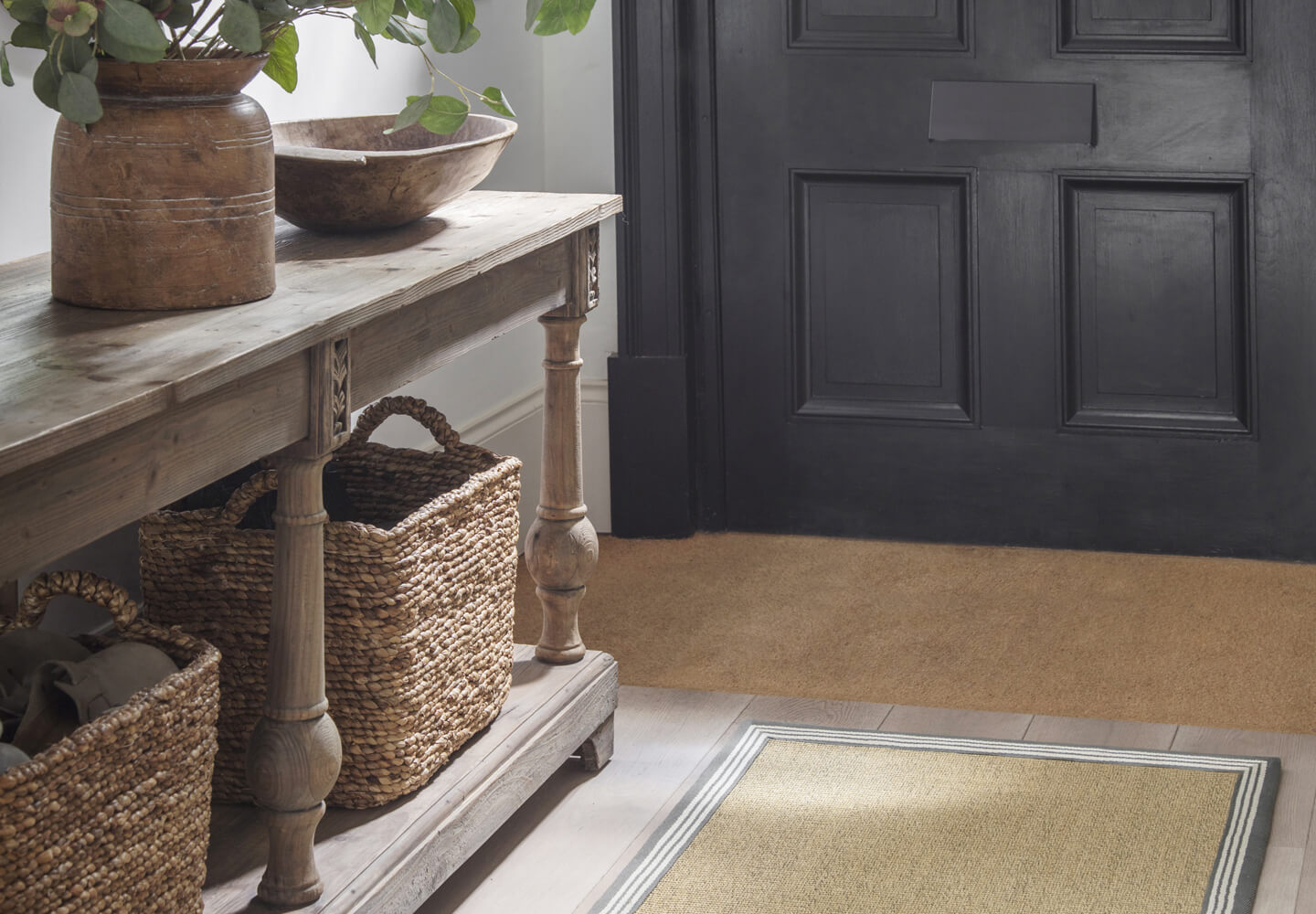 Alternative Flooring, Spring Trend Watch 2026, Anywhere Ca-rPET Herringbone Boucle Hallway Runner with an exclusive Tramlines Budapest striped patterned border