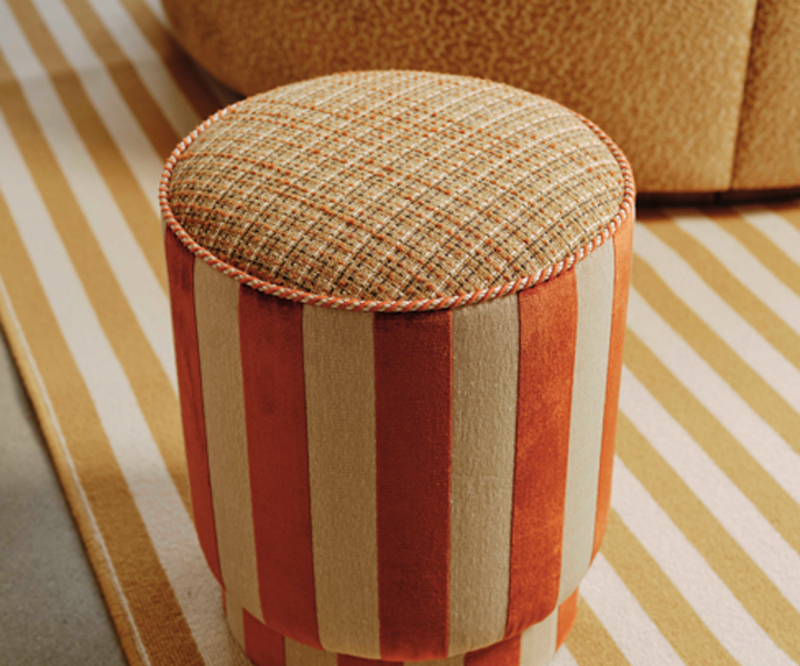 Alternative Flooring, Spring Trend Watch 2026, Striped Carpets, Wool Candy Lollipop Sorbet Whipped Rug for Manuel Canovas (Photographer Christopher Horwood)