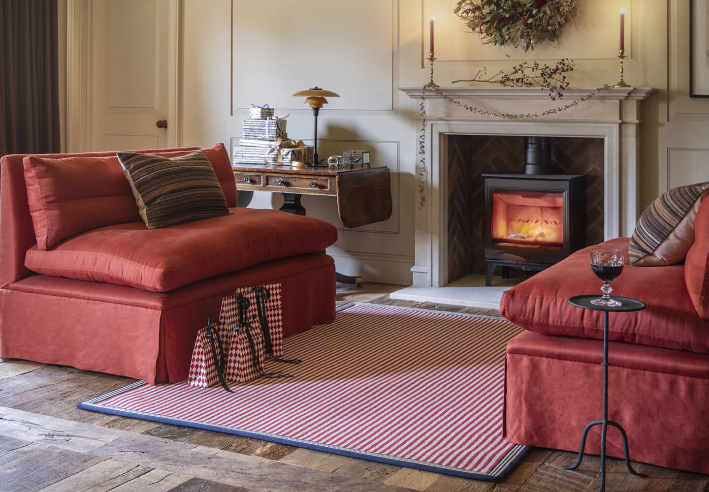 Alternative Flooring, Winter Trend Watch 2025, Festive Decor, Wool Candy Cane Floss Rug with Tramlines Prague Border